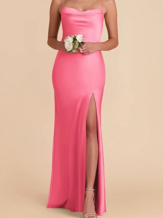 Olivia Rae Hot Pink Satin Slip Gown with High Thigh Slit